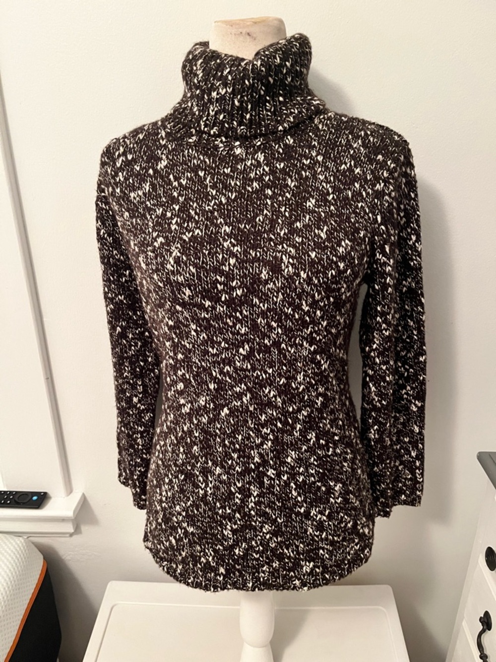 Chico's Brown and White Marled Turtleneck Sweater
